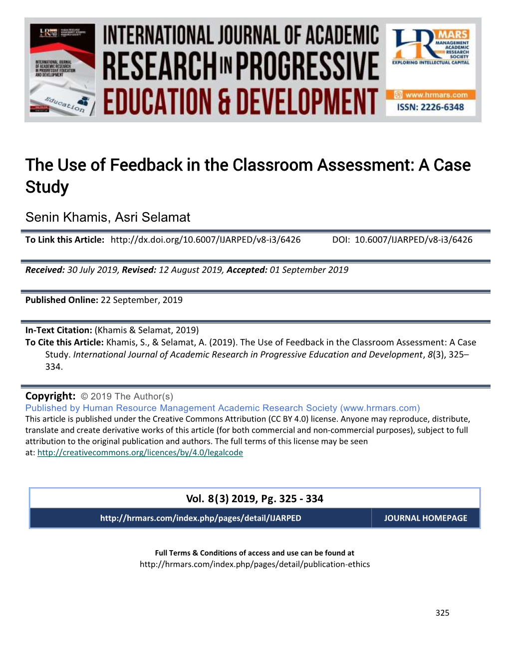 The Use of Feedback in the Classroom Assessment: a Case Study