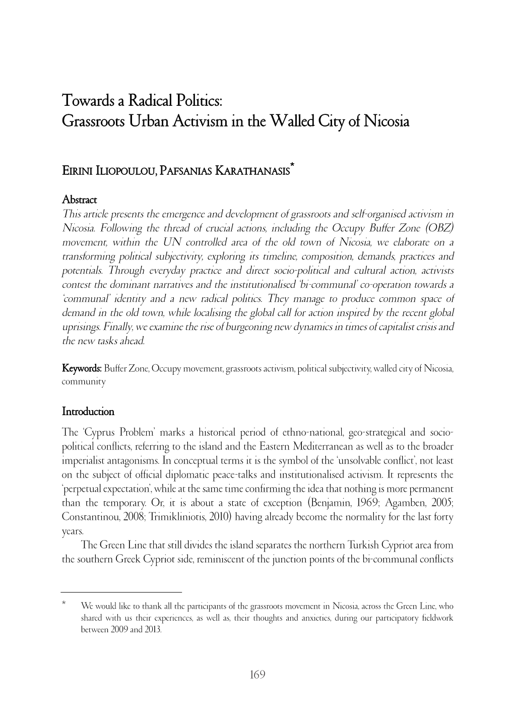 Towards a Radical Politics: Grassroots Urban Activism in the Walled City of Nicosia