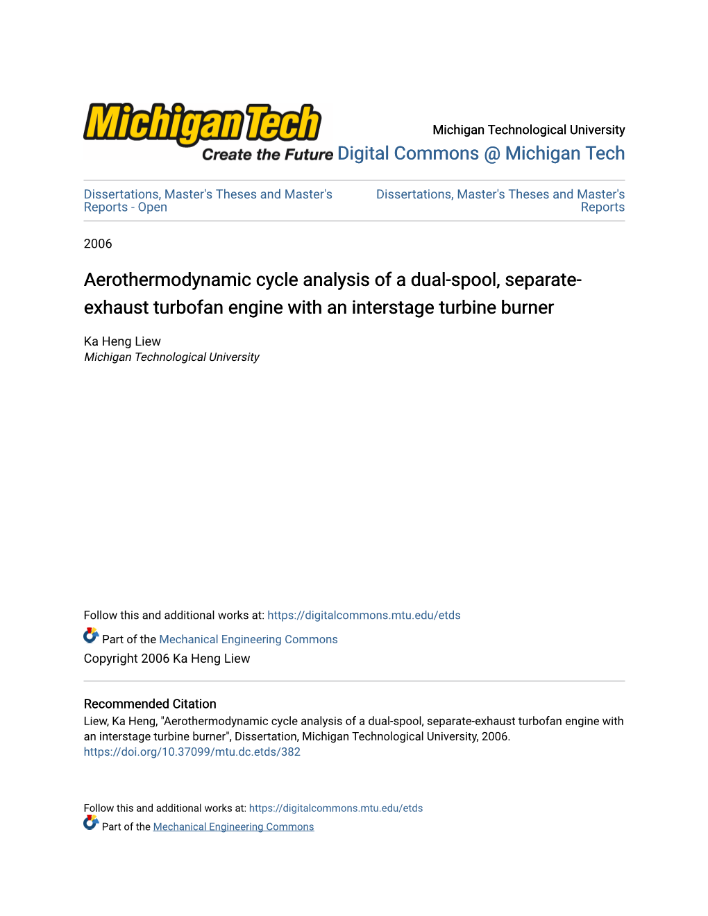 Aerothermodynamic Cycle Analysis of a Dual-Spool, Separate-Exhaust