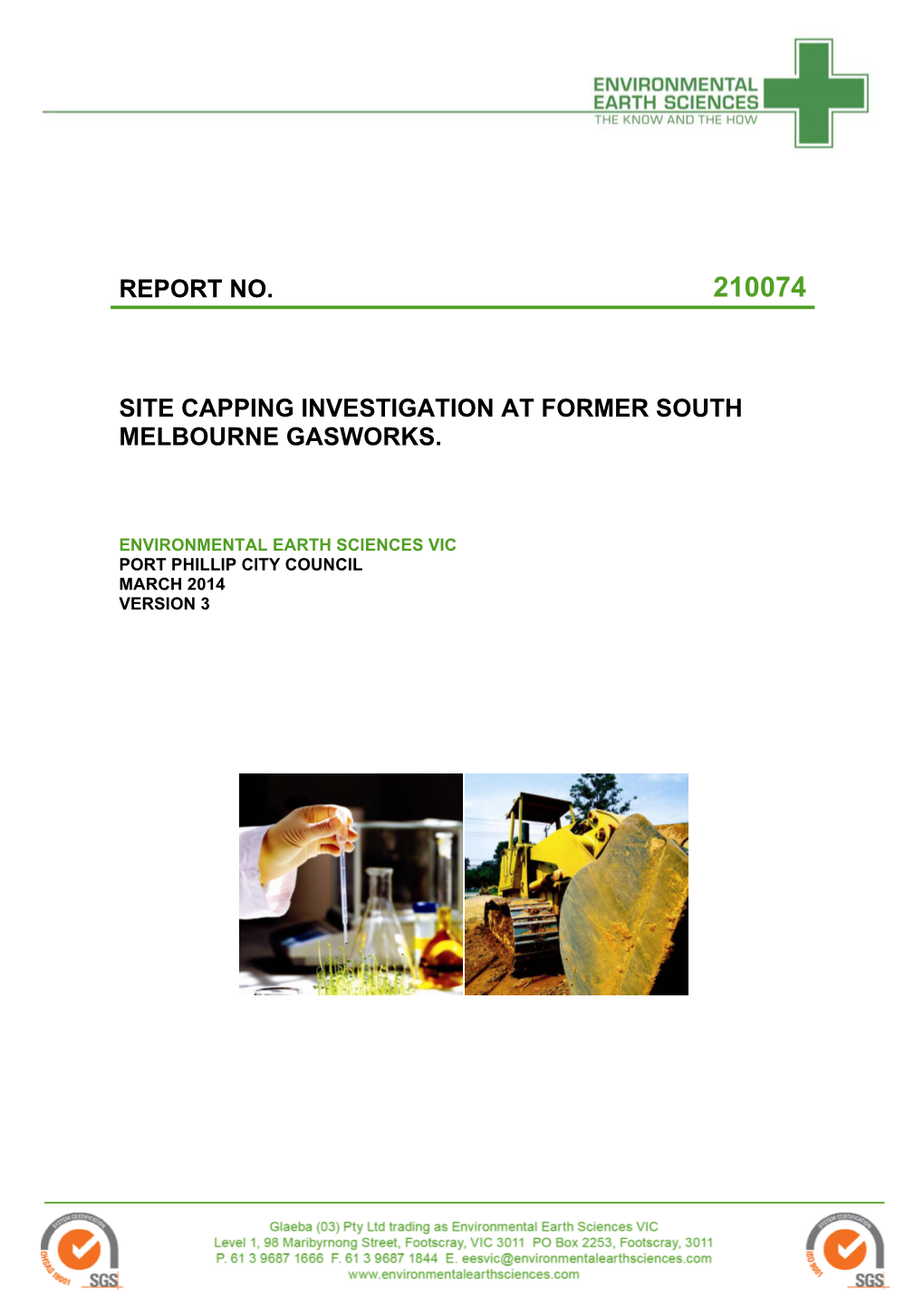 Report No. 210074 Site Capping Investigation at Former South