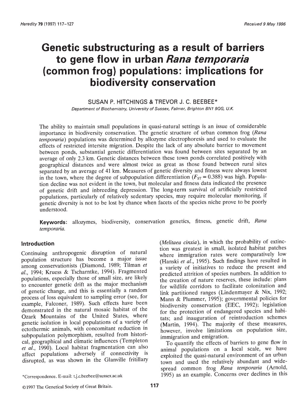 Genetic Substructuring As a Result of Barriers to Gene Flow In