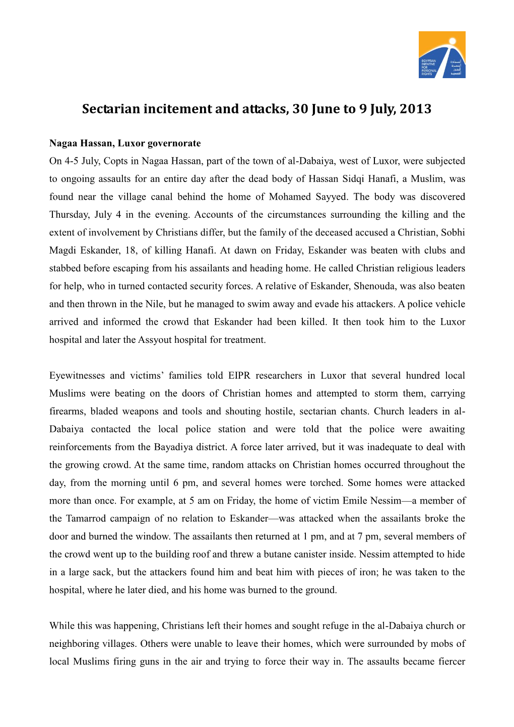Download Sectarian Attacks Detailed Report June 30.Pdf