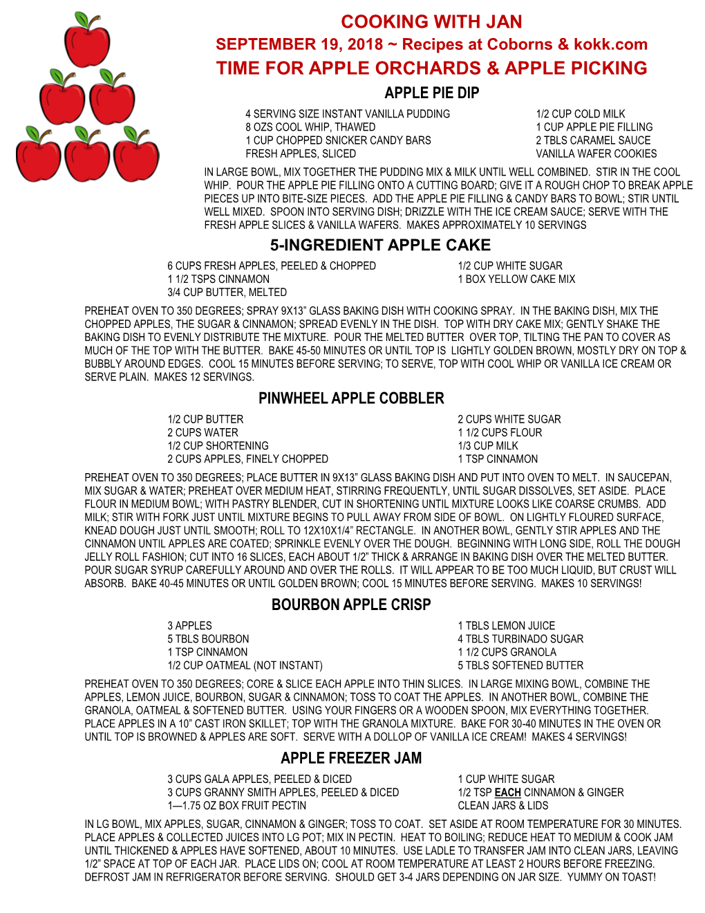 Cooking with Jan Time for Apple Orchards & Apple