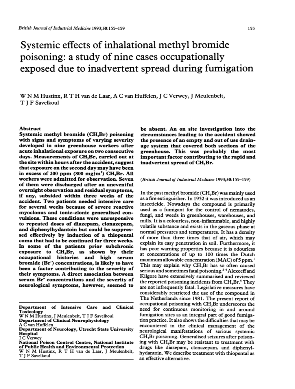 Poisoning: a Study of Nine Cases Occupationally Exposed Due to Inadvertent Spread During Fumigation
