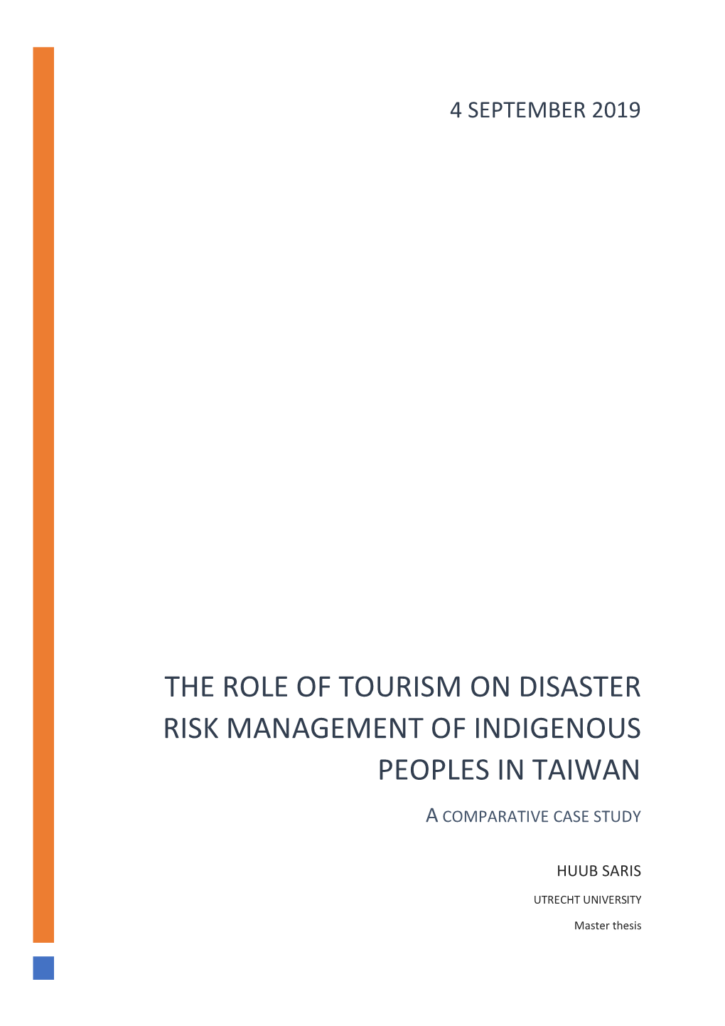 The Role of Tourism on Disaster Risk Management of Indigenous Peoples in Taiwan