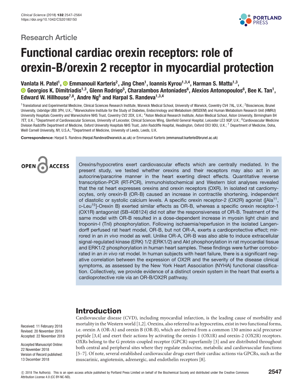Role of Orexin-B/Orexin 2 Receptor in Myocardial Protection