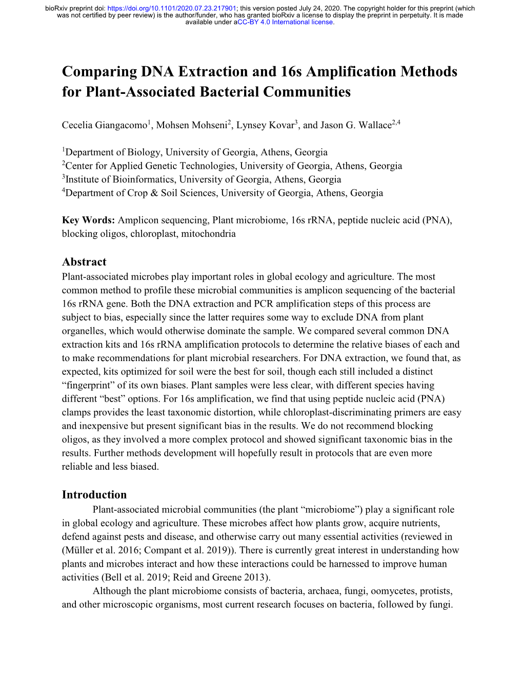 Comparing DNA Extraction and 16S Amplification Methods for Plant-Associated Bacterial Communities