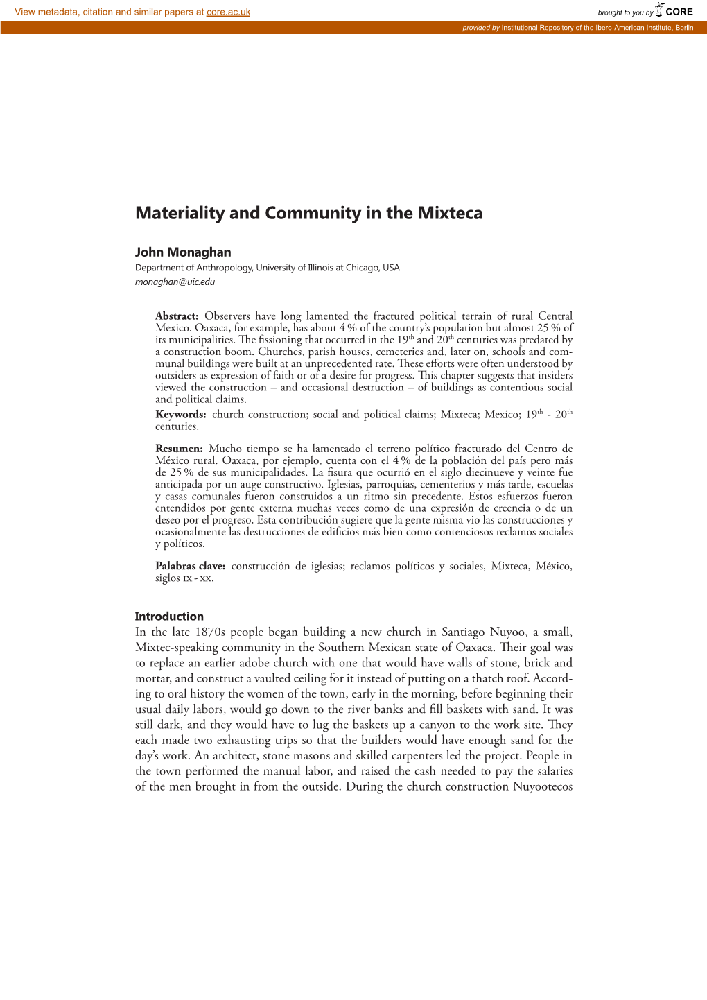 Materiality and Community in the Mixteca