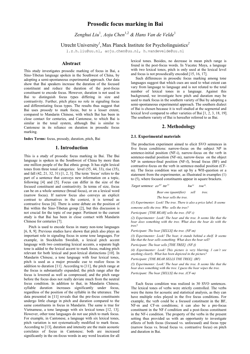 Prosodic Focus Marking in Bai