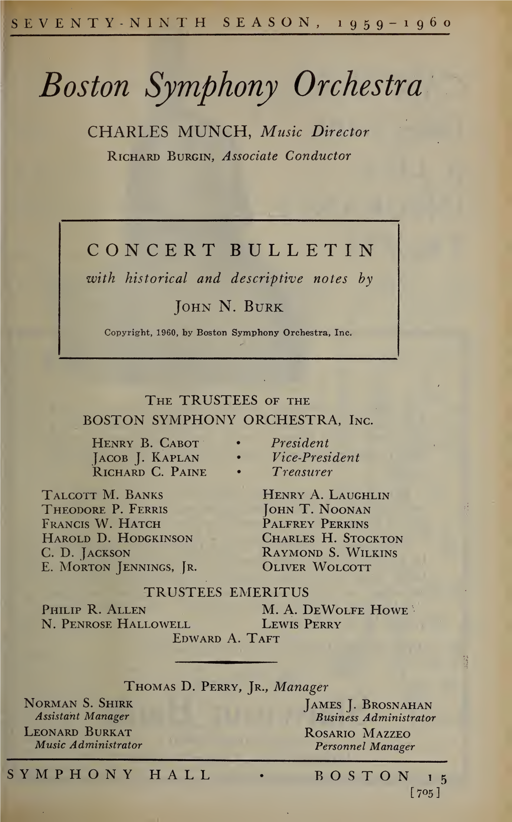 Boston Symphony Orchestra Concert Programs, Season 79, 1959-1960