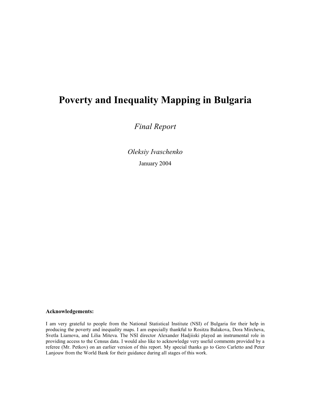 Poverty and Inequality Mapping in Bulgaria