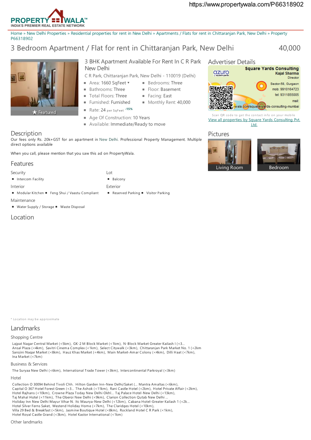 3 Bedroom Apartment / Flat for Rent in Chittaranjan Park, New Delhi