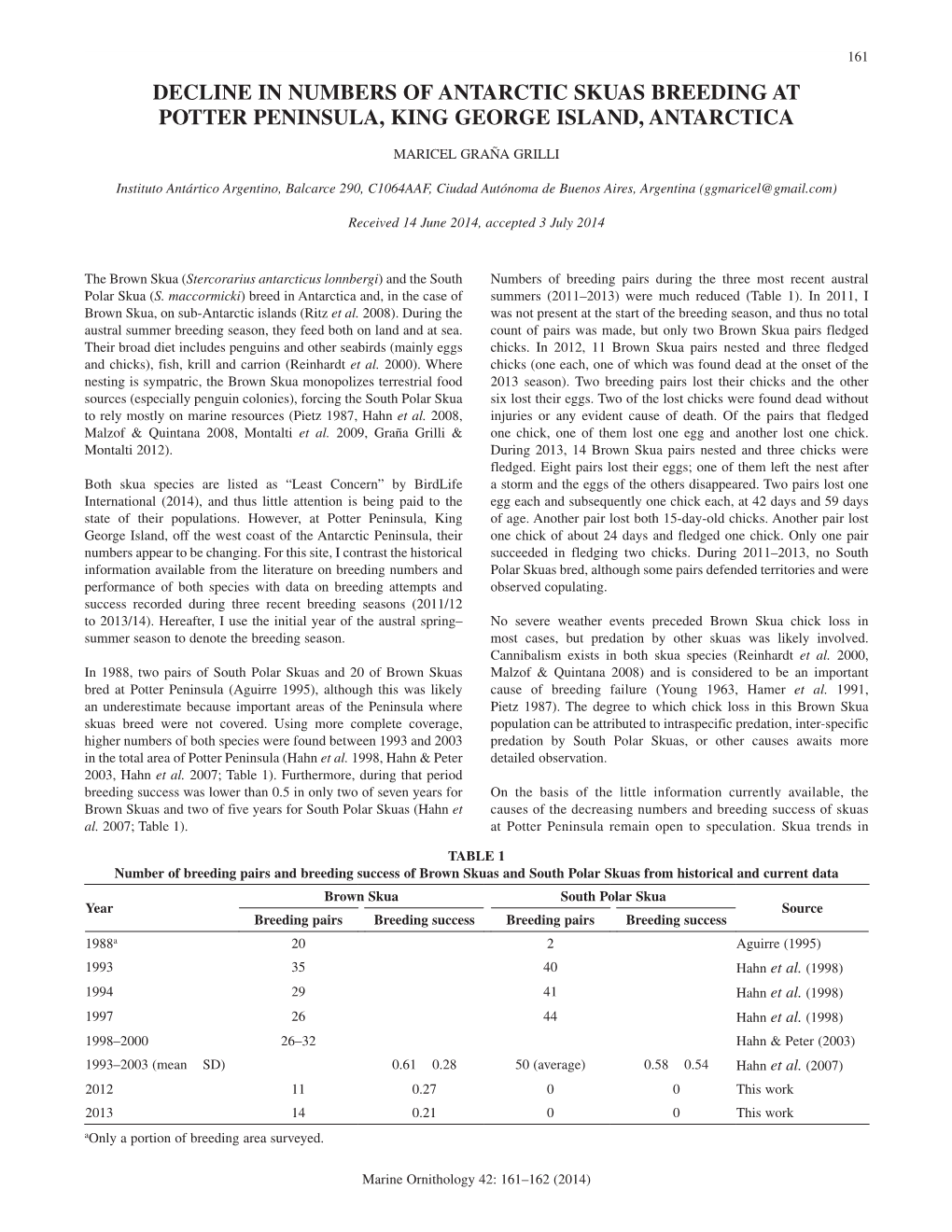 Decline in Numbers of Antarctic Skuas Breeding at Potter Peninsula, King George Island, Antarctica