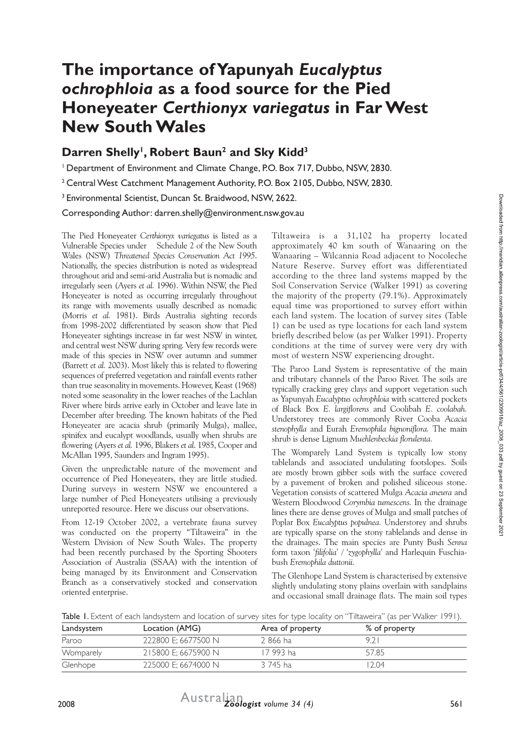 The Importance of Yapunyah Eucalyptus Ochrophloia As a Food Source for the Pied Honeyeater Certhionyx Variegatus in Far West