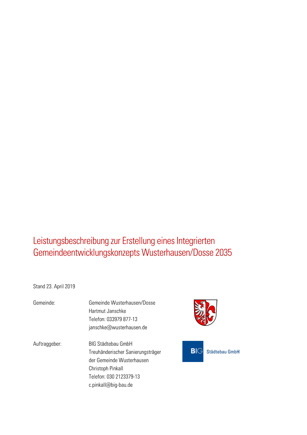 Leistungsbeschreibung Zur Erstellung Eines Integrierten Gemeindeentwicklungskonzepts Wusterhausen/Dosse 2035