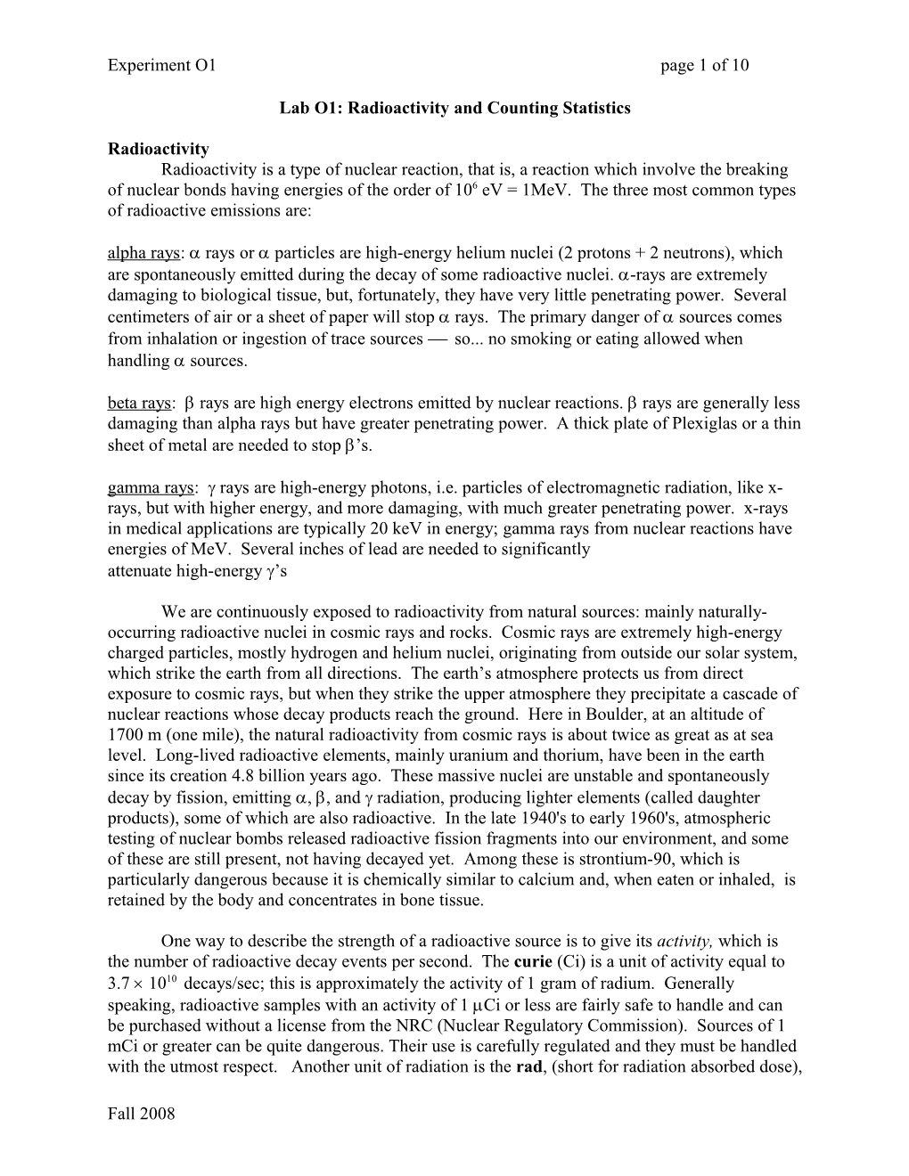 Radioactivity And Counting Statistics