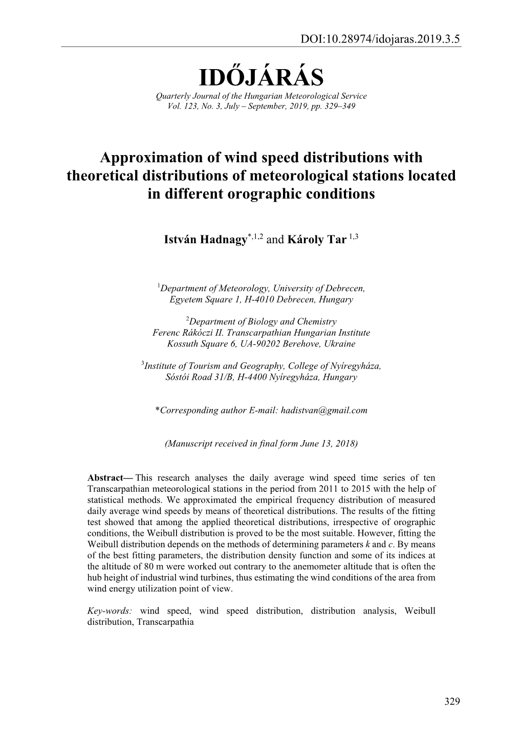 IDŐJÁRÁS Quarterly Journal of the Hungarian Meteorological Service Vol