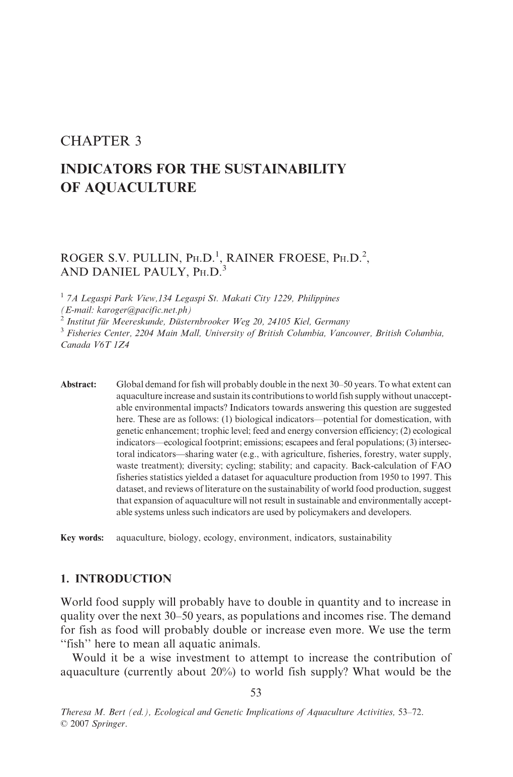 Chapter 3 Indicators for the Sustainability of Aquaculture