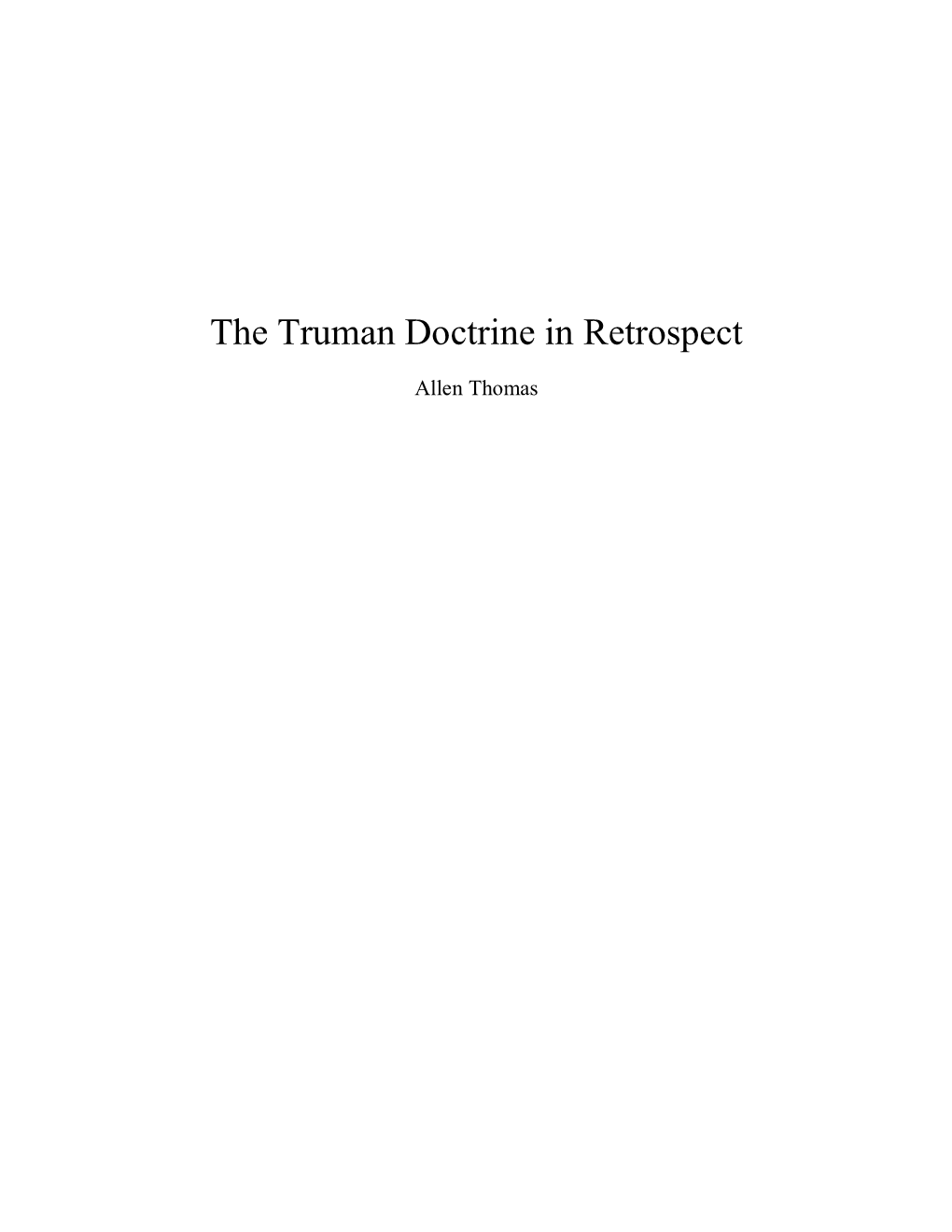 The Truman Doctrine in Retrospect