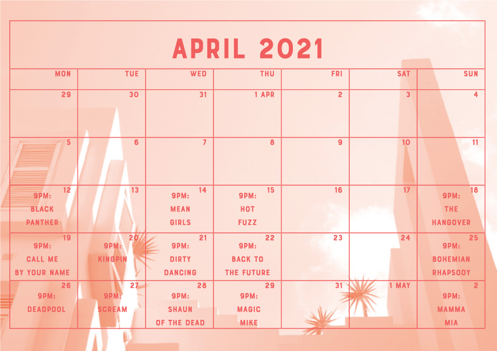 April 2021 Mon Tue Wed Thu Fri Sat Sun