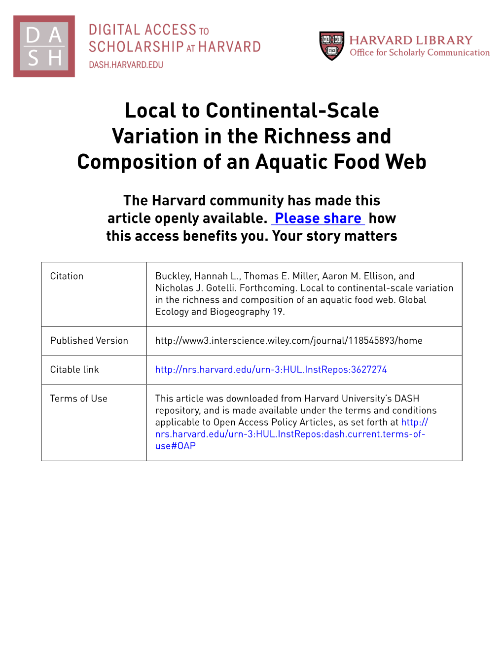 Local to Continental-Scale Variation in the Richness and Composition of an Aquatic Food Web