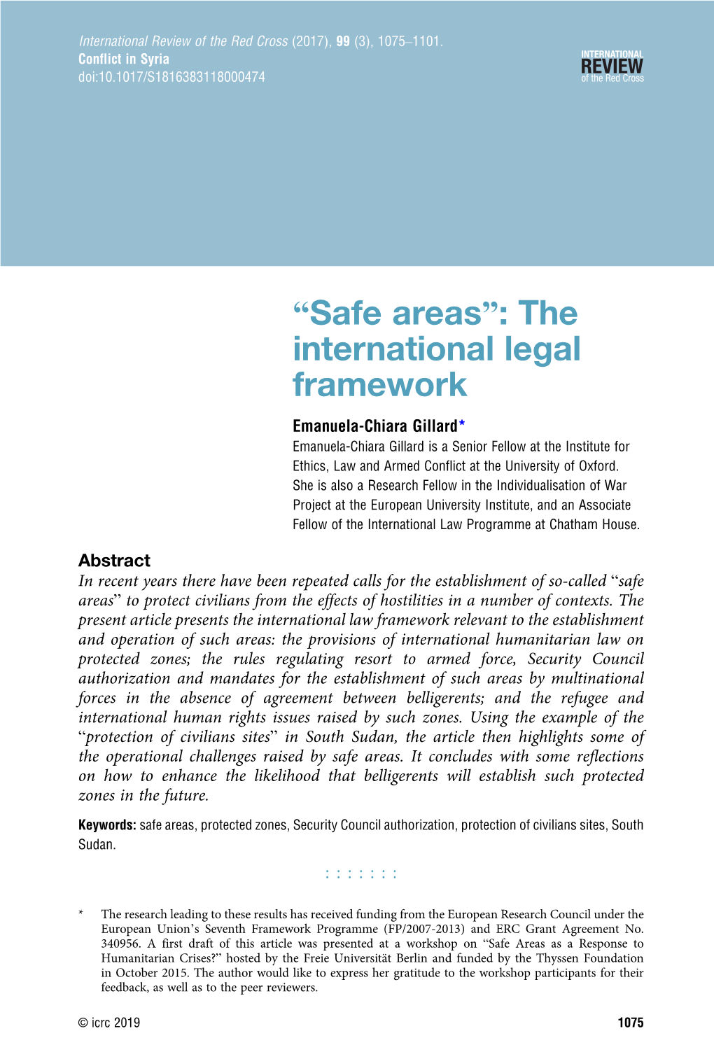 “Safe Areas”: the International Legal Framework