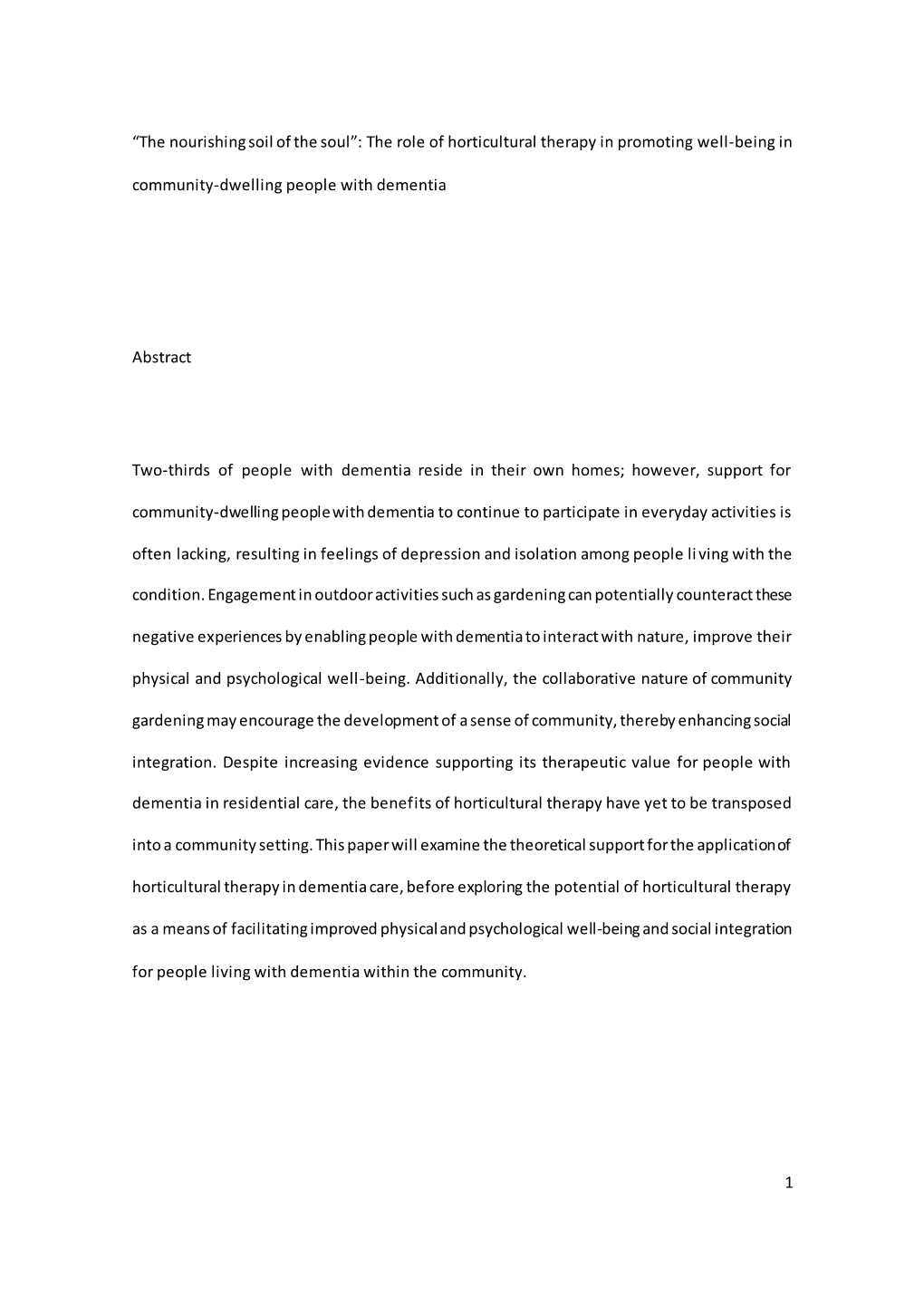 The Role of Horticultural Therapy in Promoting Well-Being in Community-Dwelling People with Dementia