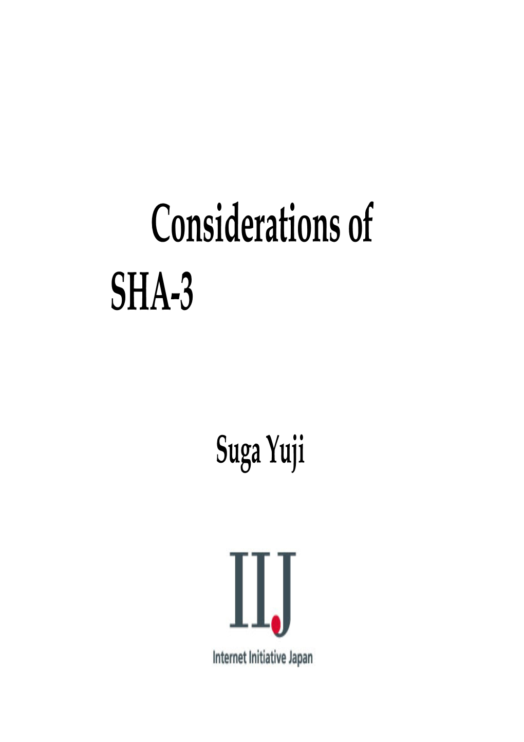 Suga Yuji Considerations of SHA-3 Candidate's Name