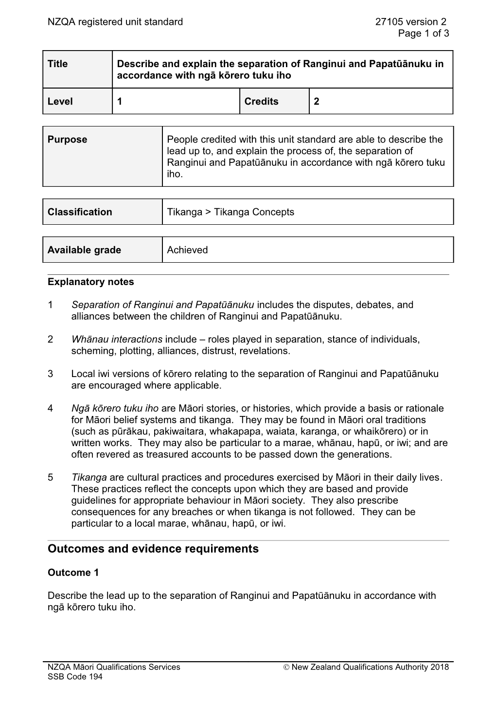 27105 Describe and Explain the Separation of Ranginui and Papatūānuku in Accordance with Tikanga