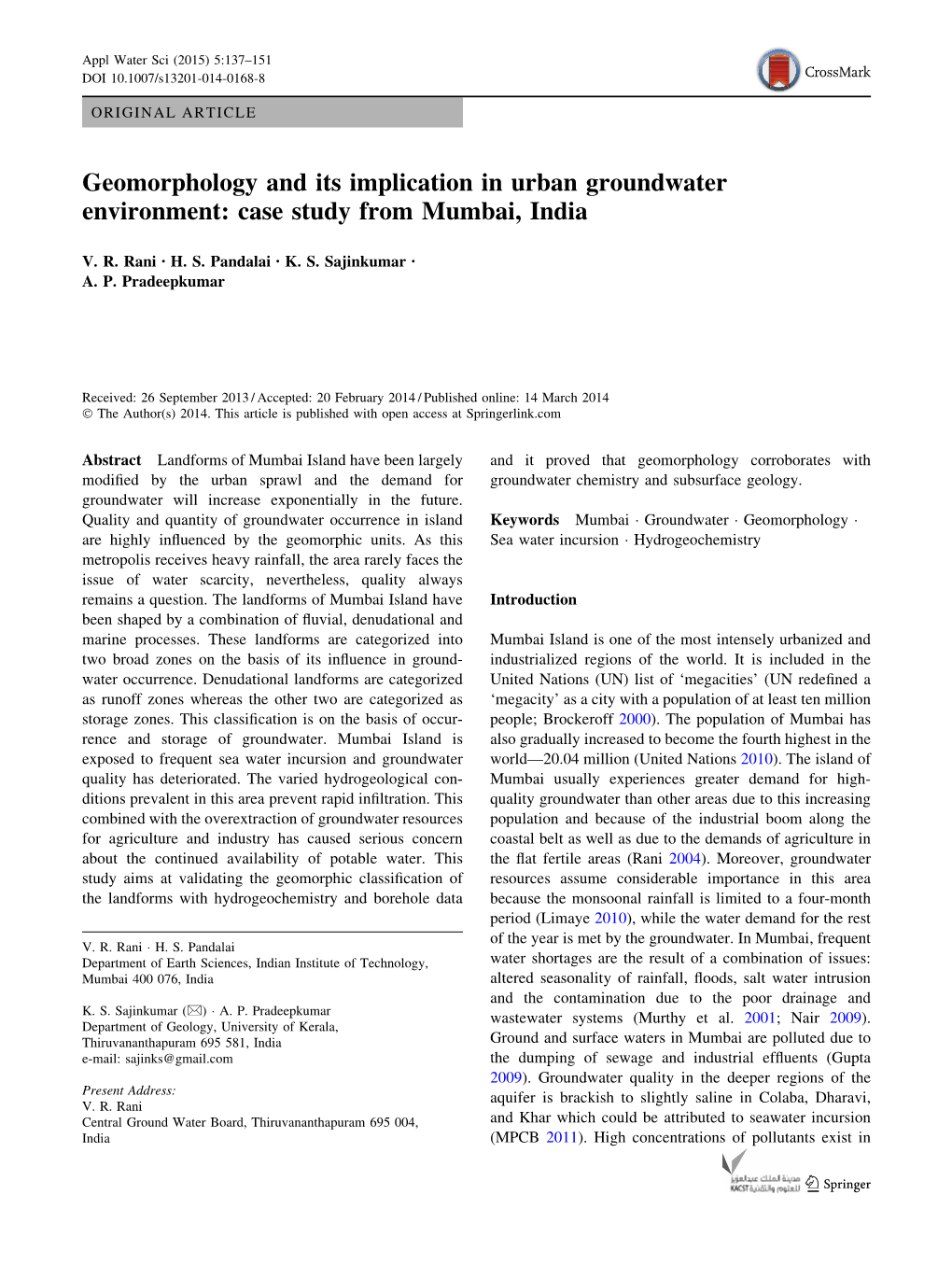 Geomorphology and Its Implication in Urban Groundwater Environment: Case Study from Mumbai, India