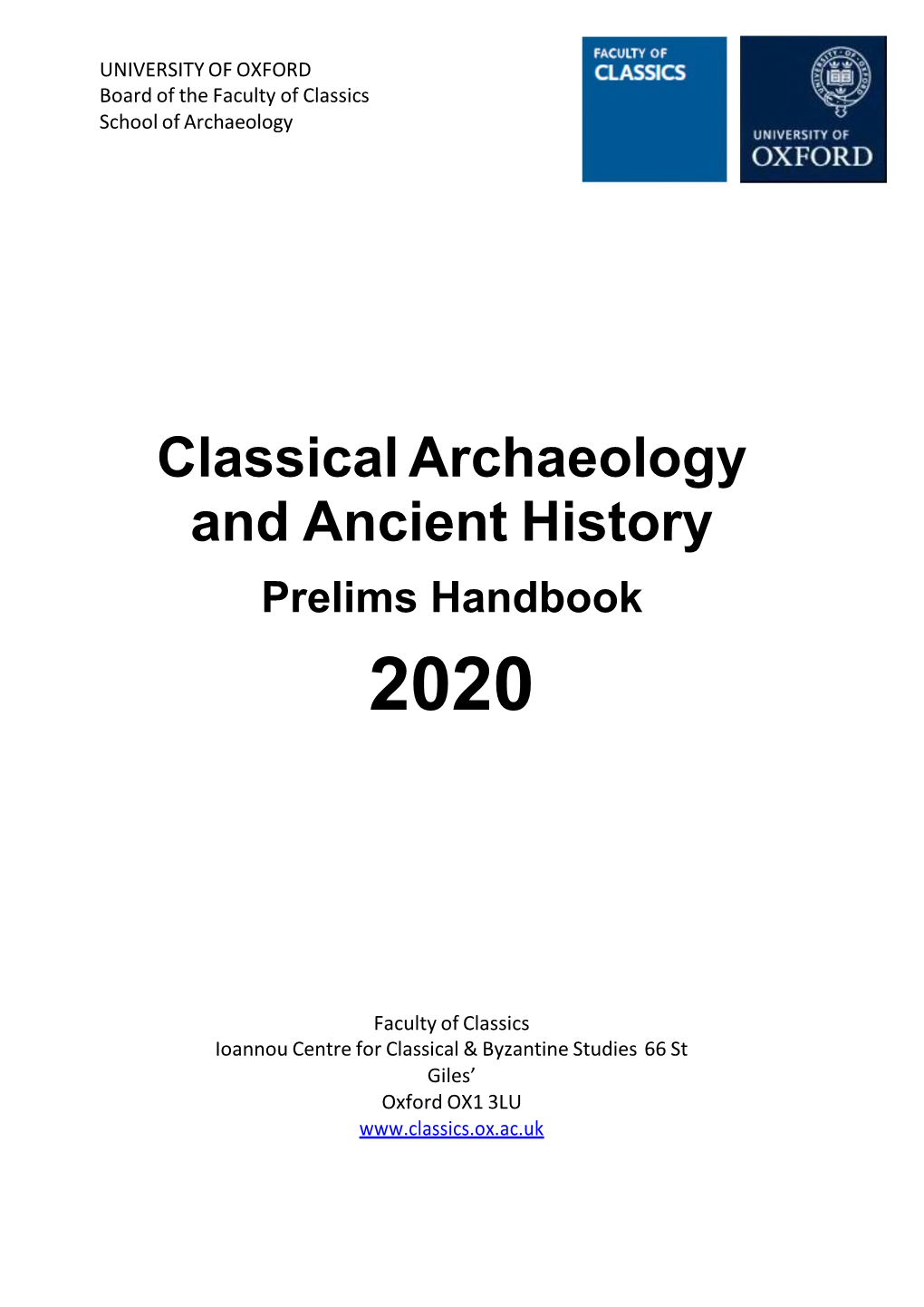 Classical Archaeology and Ancient History Prelims Handbook 2020