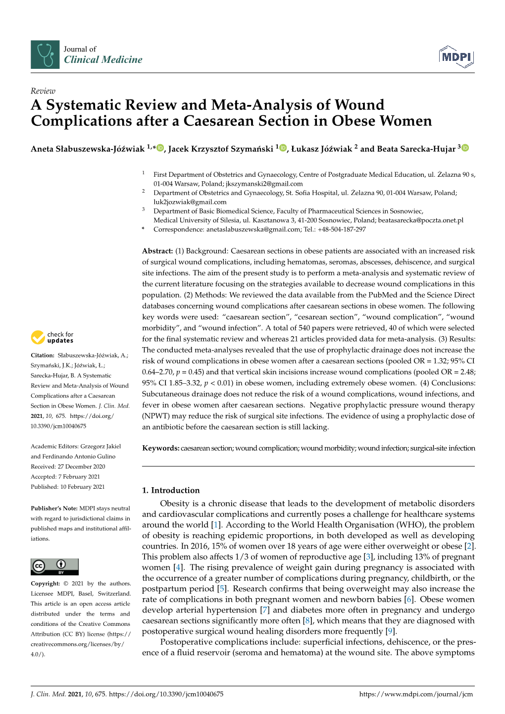 A Systematic Review and Meta-Analysis of Wound Complications After a Caesarean Section in Obese Women