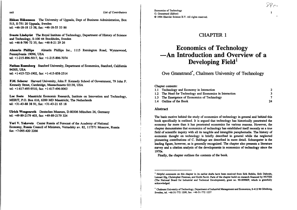 Economics of Technology Xxii List Ofcontributors O