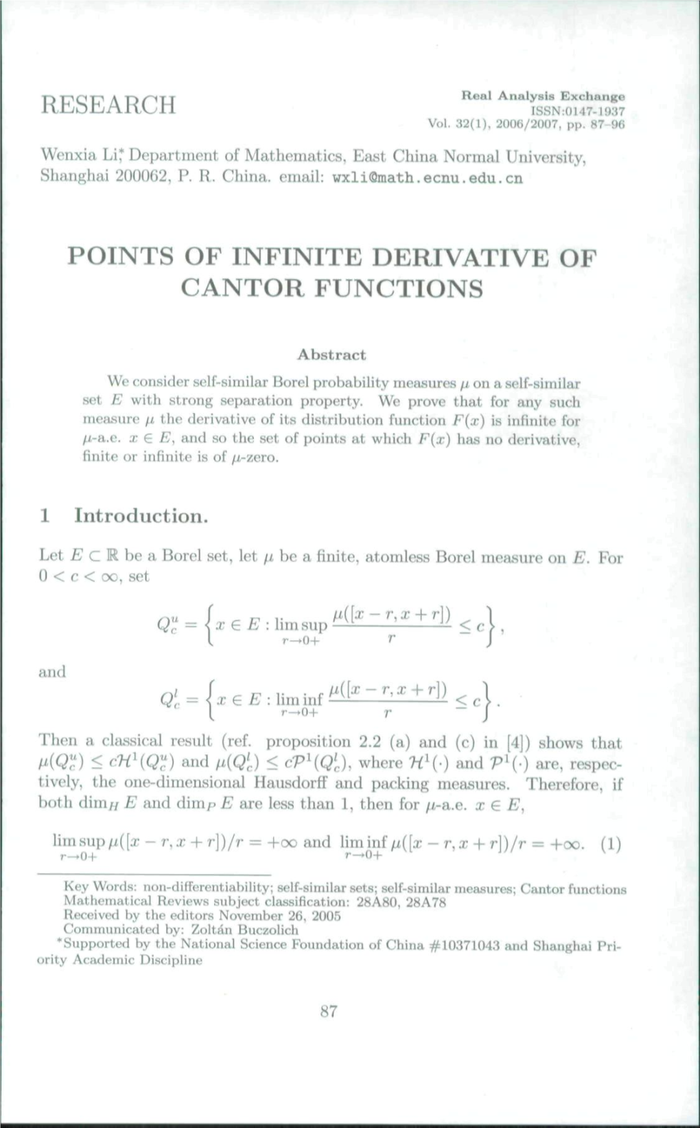 Points of Infinite Derivative of Cantor Functions