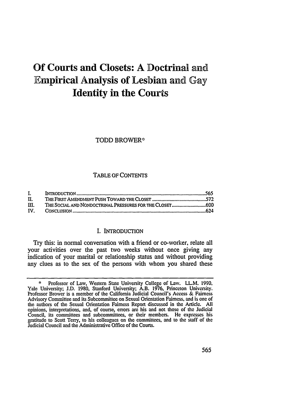 A Doctrinal and Empirical Analysis of Lesbian and Gay Identity in the Courts