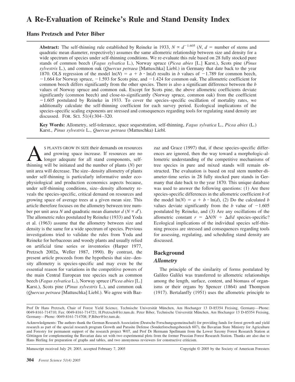 A Re-Evaluation of Reineke's Rule and Stand Density Index