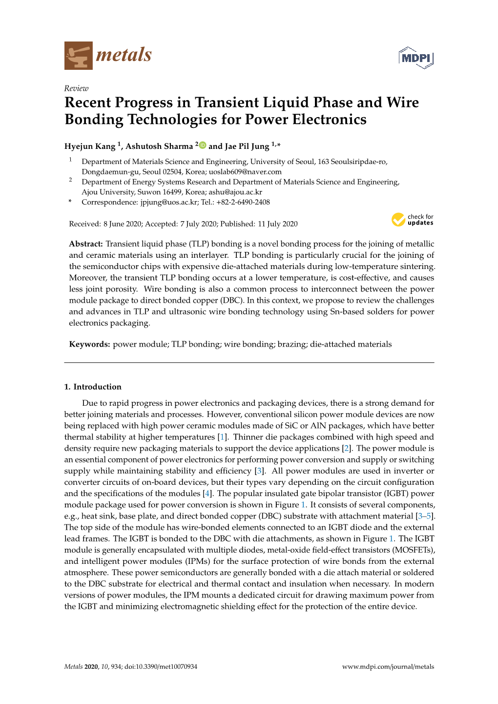 Recent Progress in Transient Liquid Phase and Wire Bonding Technologies for Power Electronics