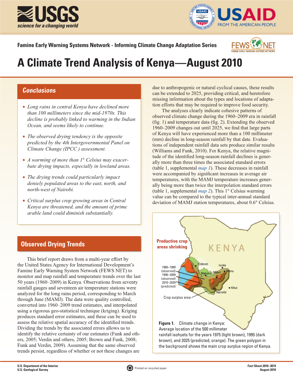 A Climate Trend Analysis of Kenya—August 2010