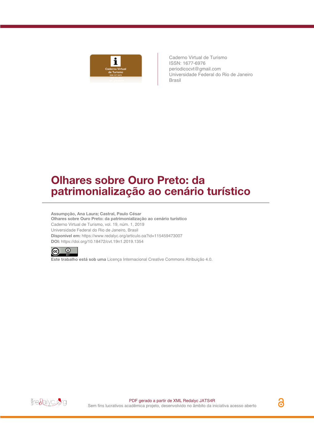 Olhares Sobre Ouro Preto: Da Patrimonialização Ao Cenário Turístico