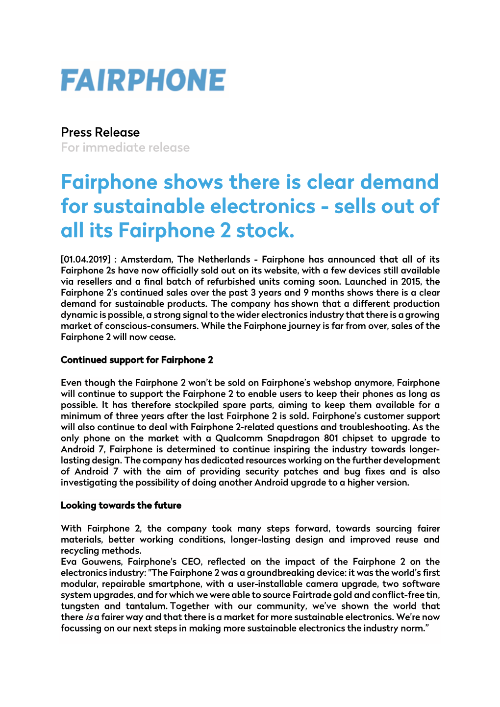 Fairphone Shows There Is Clear Demand for Sustainable Electronics - Sells out of All Its Fairphone 2 Stock