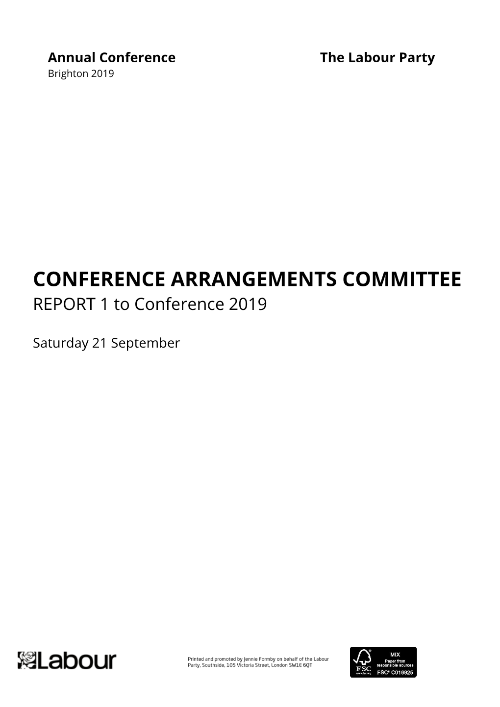 CONFERENCE ARRANGEMENTS COMMITTEE REPORT 1 to Conference 2019