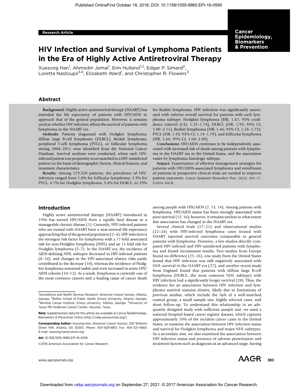 HIV Infection and Survival of Lymphoma Patients in the Era of Highly Active Antiretroviral Therapy