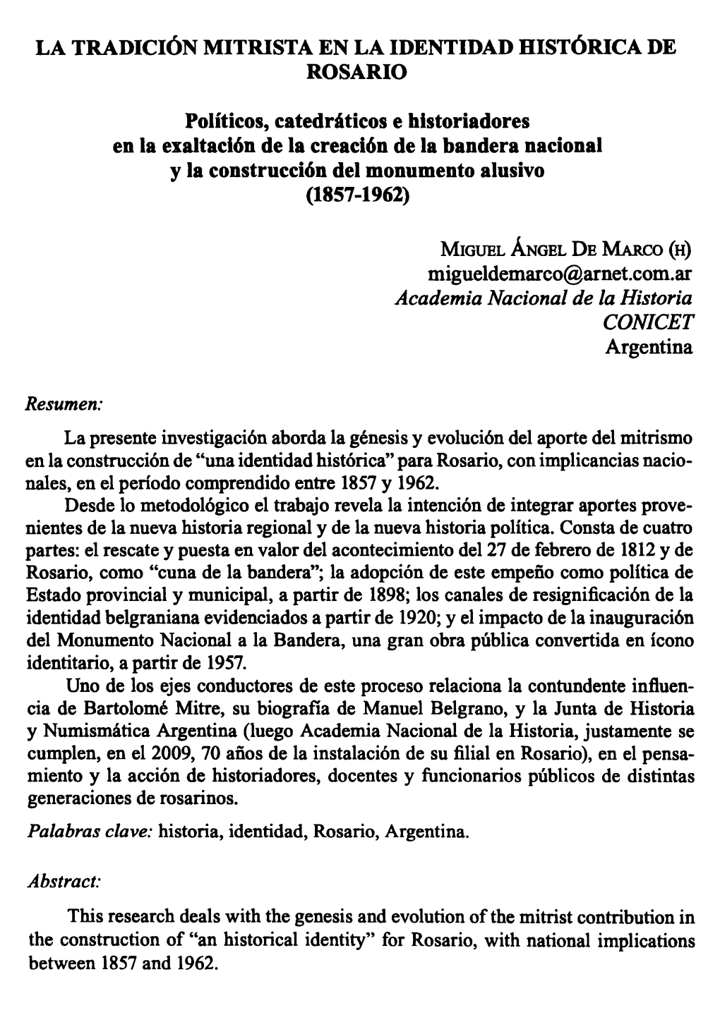 La Tradición Mitrista En La Identidad Histórica De Rosario