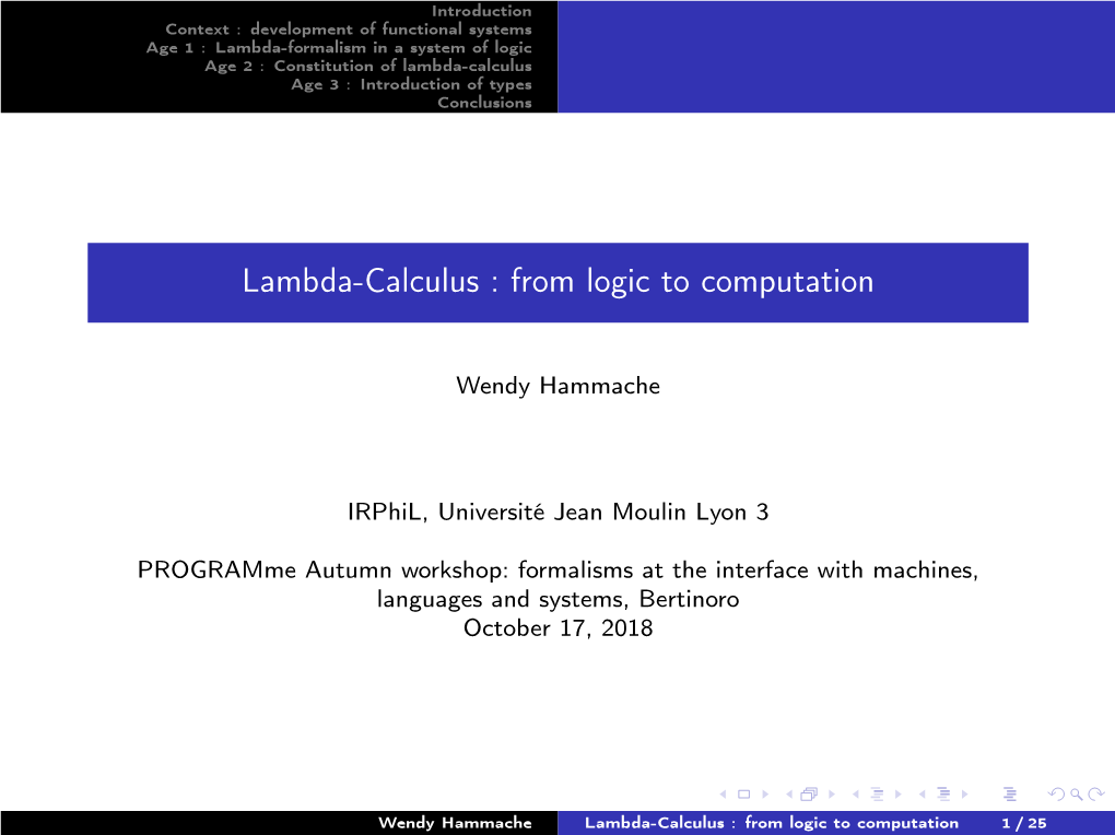 Lambda-Calculus : from Logic to Computation