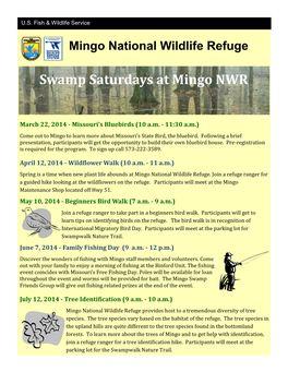 Mingo National Wildlife Refuge Swamp Saturdays at Mingo