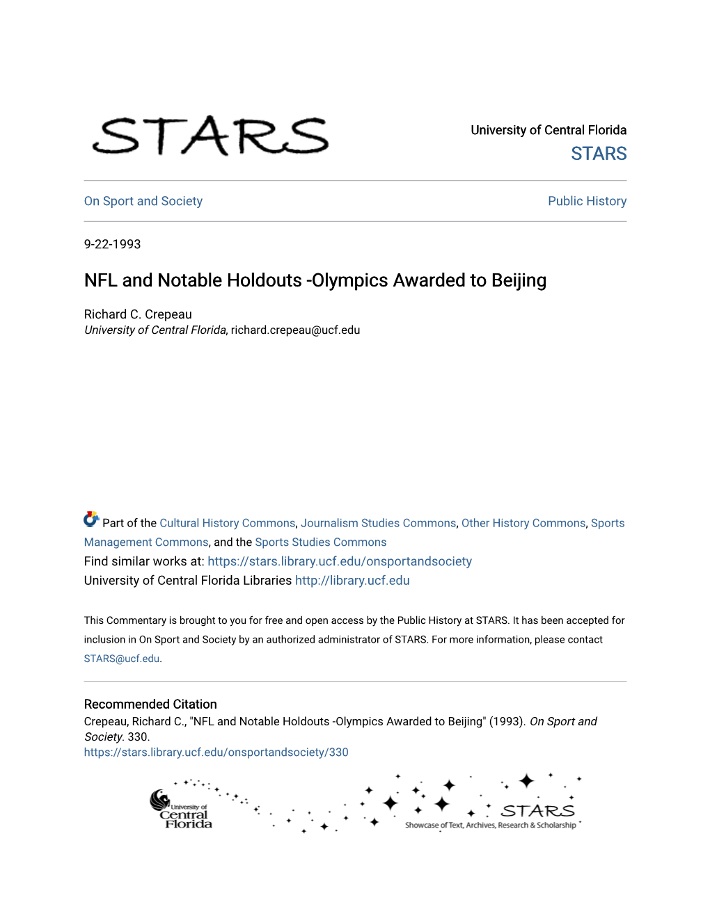 NFL and Notable Holdouts -Olympics Awarded to Beijing