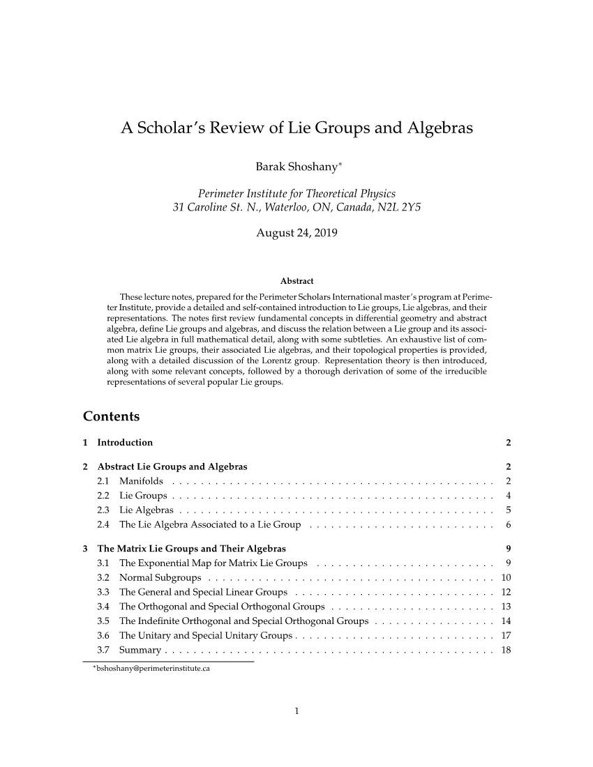 A Scholar's Review of Lie Groups and Algebras