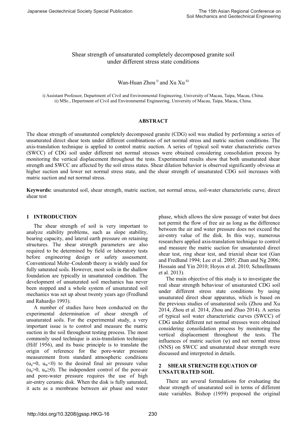 Shear Strength of Unsaturated Completely Decomposed Granite Soil Under Different Stress State Conditions