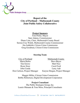Report of the City of Portland – Multnomah County Joint Public Safety Collaborative