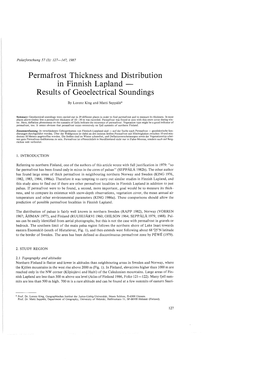 Permafrost Thickness and Distribution in Finnish Lapland - Results of Geoelectrical Soundings